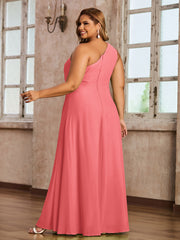 One Shoulder Long Chiffon Dresses with Slit Watermelon