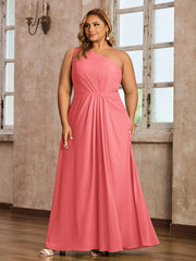 One Shoulder Long Chiffon Dresses with Slit Watermelon