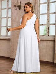 One Shoulder Long Chiffon Dresses with Slit White
