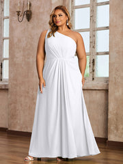 One Shoulder Long Chiffon Dresses with Slit White