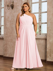 One Shoulder Long Chiffon Dresses with Slit Blushing Pink