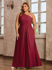 One Shoulder Long Chiffon Dresses with Slit Burgundy