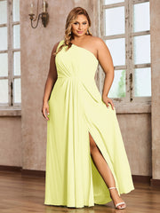 One Shoulder Long Chiffon Dresses with Slit Daffodil