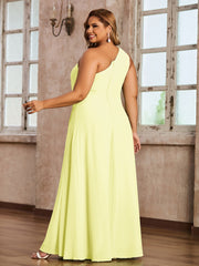 One Shoulder Long Chiffon Dresses with Slit Daffodil