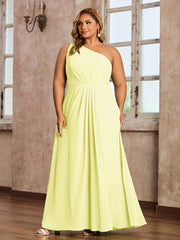 One Shoulder Long Chiffon Dresses with Slit Daffodil