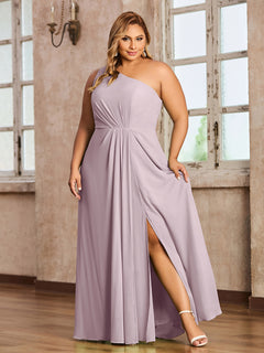 One Shoulder Long Chiffon Dresses with Slit Dusk