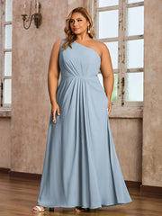 One Shoulder Long Chiffon Dresses with Slit Dusty Blue