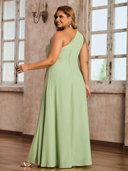 One Shoulder Long Chiffon Dresses with Slit Dusty Sage