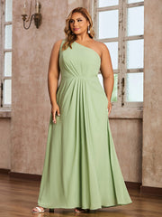 One Shoulder Long Chiffon Dresses with Slit Dusty Sage
