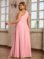 One Shoulder Long Chiffon Dresses with Slit Flamingo