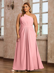 One Shoulder Long Chiffon Dresses with Slit Flamingo