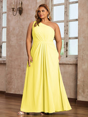 One Shoulder Long Chiffon Dresses with Slit Lemon