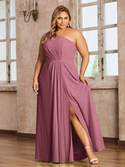 One Shoulder Long Chiffon Dresses with Slit Mulberry