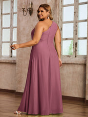 One Shoulder Long Chiffon Dresses with Slit Mulberry