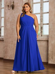 One Shoulder Long Chiffon Dresses with Slit Royal Blue