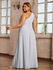 One Shoulder Long Chiffon Dresses with Slit Silver