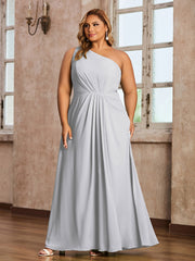 One Shoulder Long Chiffon Dresses with Slit Silver