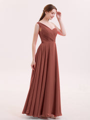 One Shoulder Chiffon Gown with Pleated Top Terracotta