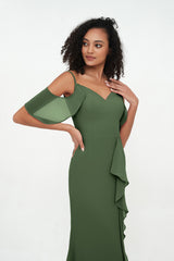 Sheath Spaghetti Straps Sweetheart Neck Dresses Olive Green