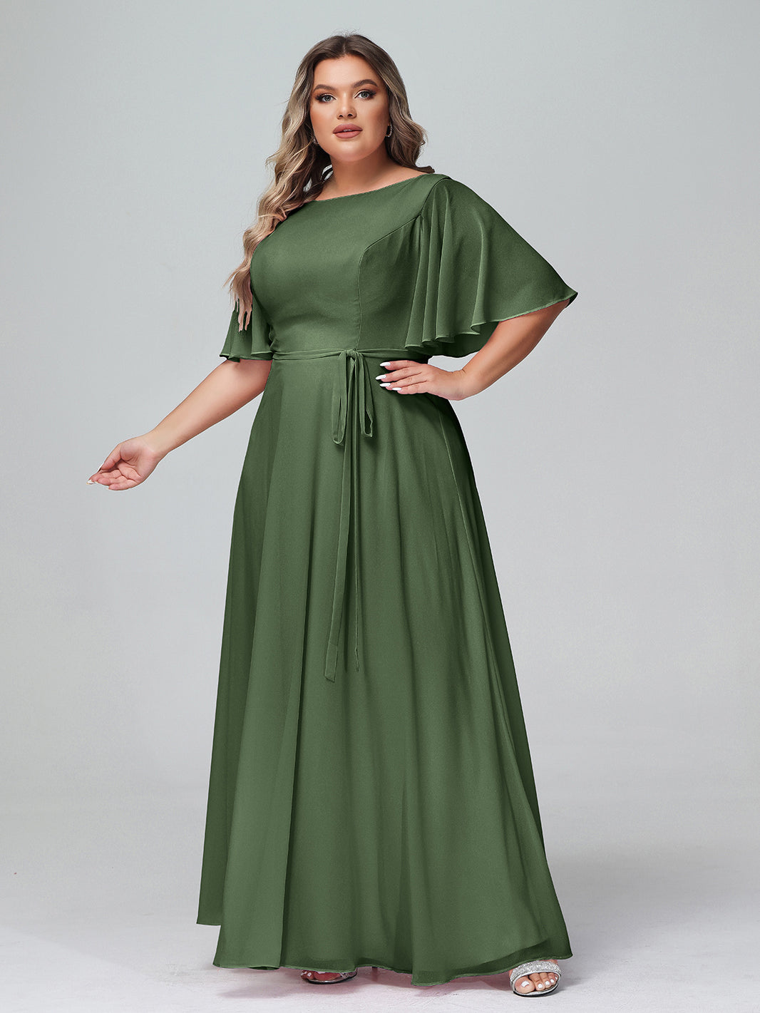 emerald green plus size bridesmaid dresses Plus Size Formal Emerald Green Long Sleeve Satin V-Neck Maxi Dress main image 0