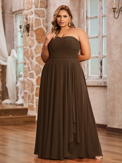 A-line Strapless Chiffon Dresses with Pockets Brown