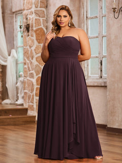 A-line Strapless Chiffon Dresses with Pockets Cabernet