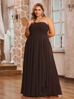 A-line Strapless Chiffon Dresses with Pockets Chocolate