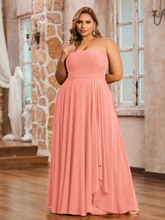 A-line Strapless Chiffon Dresses with Pockets Coral