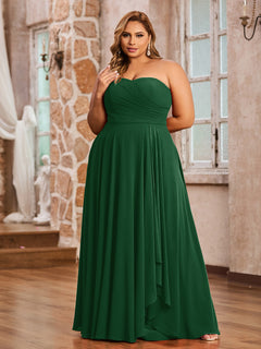 A-line Strapless Chiffon Dresses with Pockets Dark Green