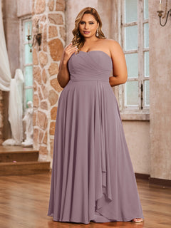 A-line Strapless Chiffon Dresses with Pockets Dusk