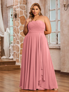 A-line Strapless Chiffon Dresses with Pockets Flamingo