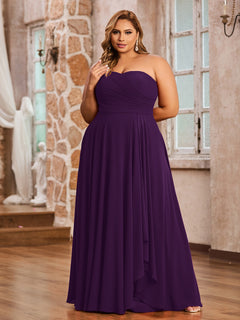 A-line Strapless Chiffon Dresses with Pockets Grape