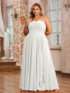 A-line Strapless Chiffon Dresses with Pockets Ivory