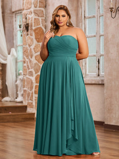 A-line Strapless Chiffon Dresses with Pockets Jade