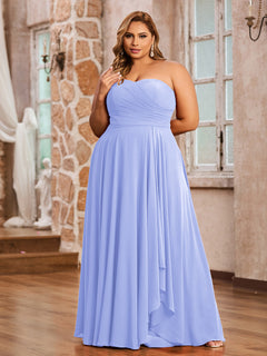 A-line Strapless Chiffon Dresses with Pockets Lavender