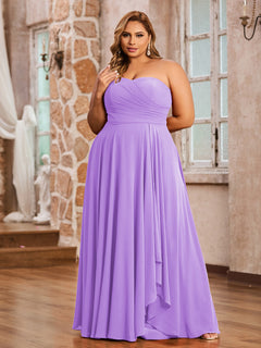 A-line Strapless Chiffon Dresses with Pockets Lilac