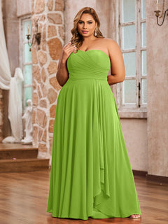 A-line Strapless Chiffon Dresses with Pockets Lime Green