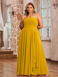 A-line Strapless Chiffon Dresses with Pockets Marigold