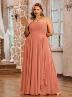 A-line Strapless Chiffon Dresses with Pockets Papaya