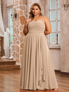 A-line Strapless Chiffon Dresses with Pockets Peach