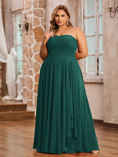 A-line Strapless Chiffon Dresses with Pockets Peacock