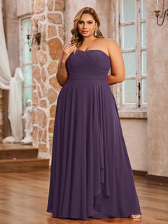 A-line Strapless Chiffon Dresses with Pockets Plum