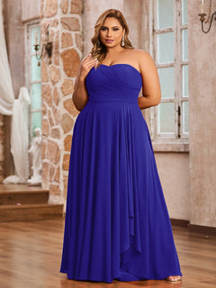 A-line Strapless Chiffon Dresses with Pockets Royal Blue