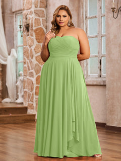 A-line Strapless Chiffon Dresses with Pockets Sage