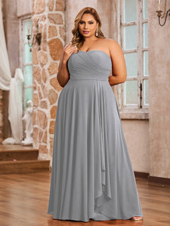 A-line Strapless Chiffon Dresses with Pockets Silver