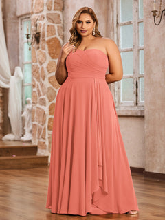 A-line Strapless Chiffon Dresses with Pockets Sunset