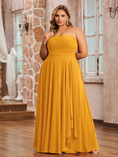 A-line Strapless Chiffon Dresses with Pockets Tangerine