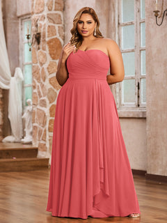 A-line Strapless Chiffon Dresses with Pockets Watermelon