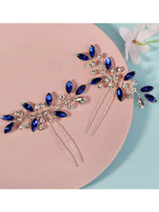 Stylish Blue Rhinestone Pearl Hair Comb 3 Pcs