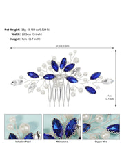 Stylish Blue Rhinestone Pearl Hair Comb 3 Pcs